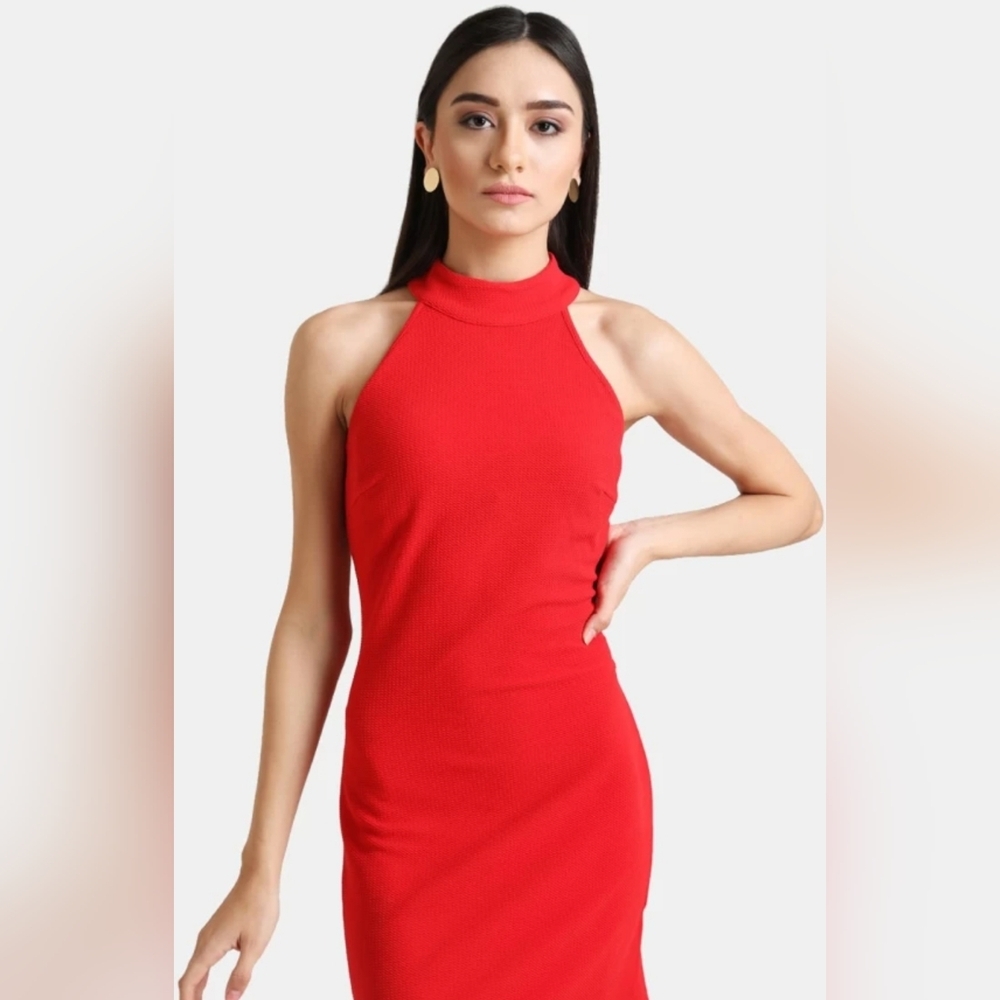 Bebe Women's Halter Scuba Crepe Bodycon Dress, Red Size 12 NWT
